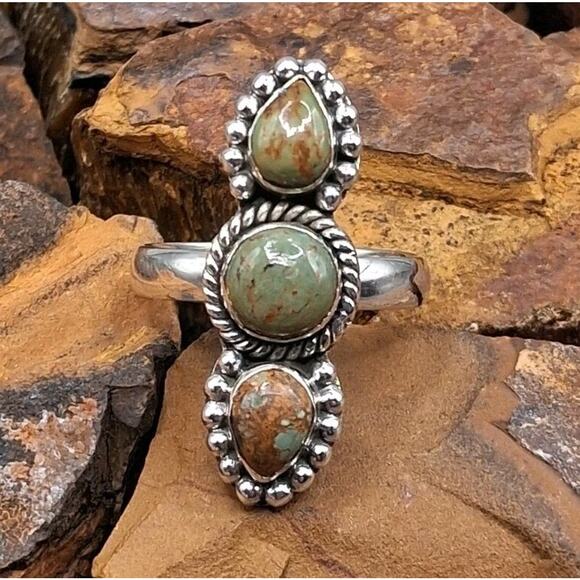 other Jewelry - Sterling Silver Royston Turquoise Ring size 9 Dark Green 3 Stone Southwestern